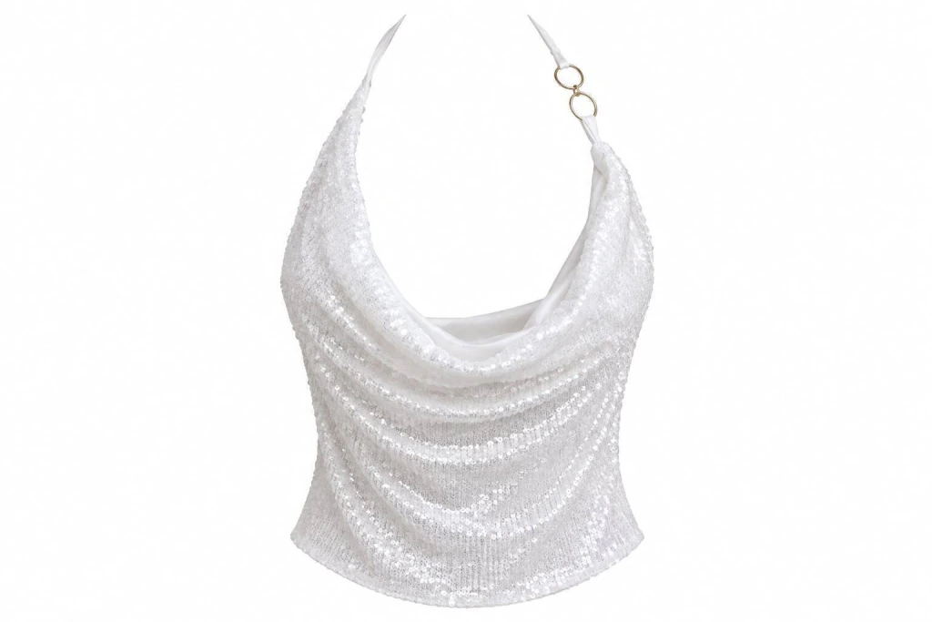 Portada editorial de SALE: prenda blanca con lentejuelas